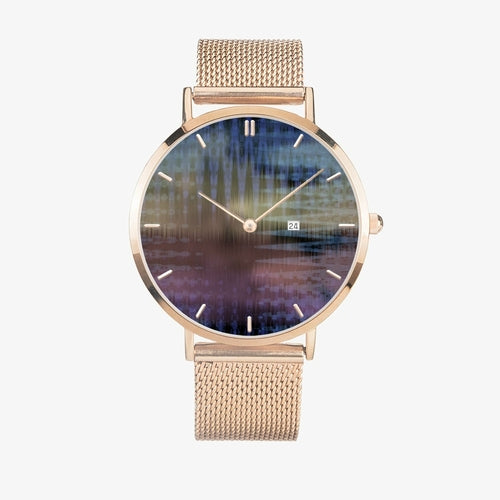 Reloj de cuarzo con calendario perpetuo de acero inoxidable iridiscente de Jacki Easlick