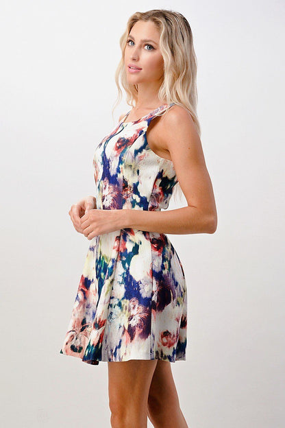 Vestido sin mangas de corte A con estampado floral de acuarela