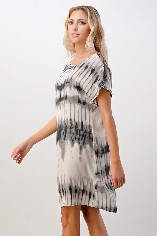 Vestido recto de manga corta con efecto tie-dye
