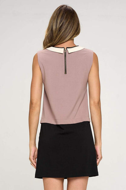 Vestido sin mangas con cuello Peter Pan en contraste