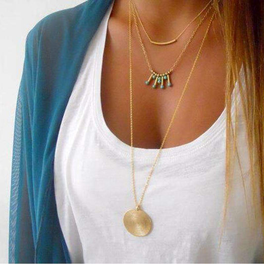 Collier multicouche turquoise