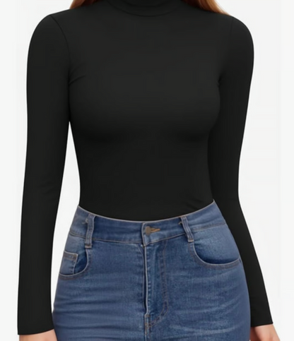 Camisas de manga larga para mujer, cuello alto, sexys, informales, ajustadas