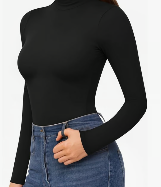 Camisas de manga larga para mujer, cuello alto, sexys, informales, ajustadas