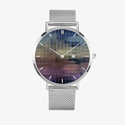Reloj de cuarzo con calendario perpetuo de acero inoxidable iridiscente de Jacki Easlick