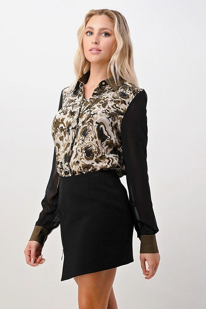 Blusa estampada de manga larga con botones