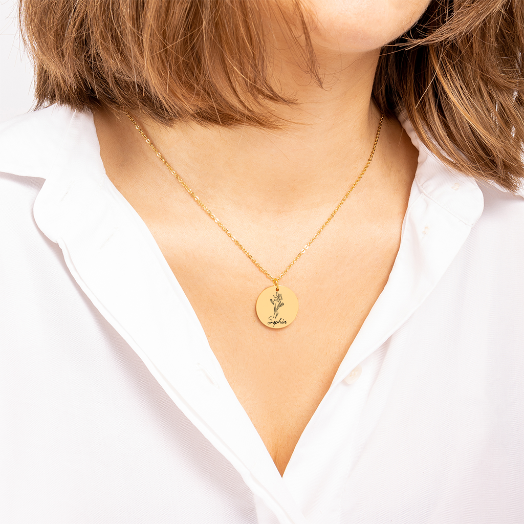 Collier Jacki Easlick® personnalisé avec nom et fleur de naissance