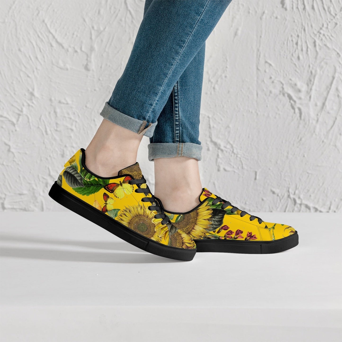 Zapatillas bajas de cuero Jacki Easlick Sunflowers - Blanco/Negro 