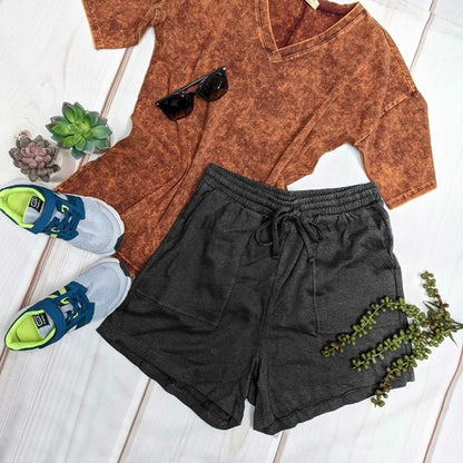 Cotton Drawstring Waist Shorts