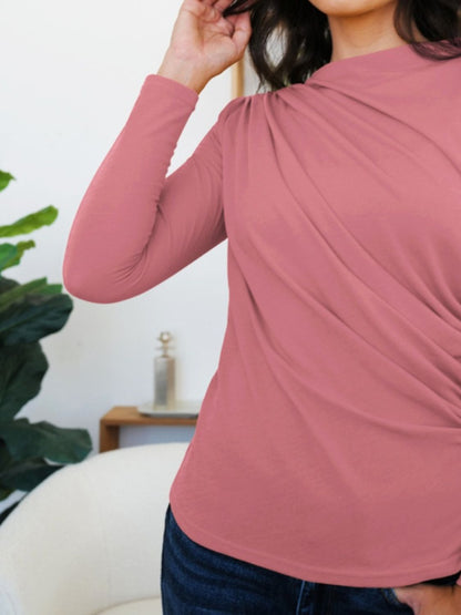 Camiseta de manga larga con cuello alto fruncido