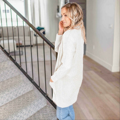 Pull cardigan ouvert à manches longues et poches en tricot gaufré