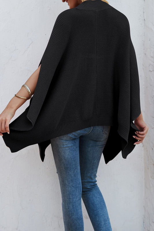 Pull à manches cape et poches en tricot gaufré