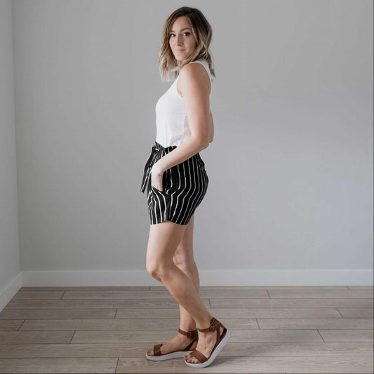 Striped Tie Front Paperbag Shorts
