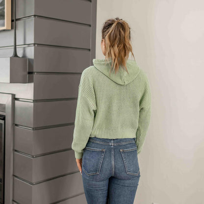Semi-crop Wide Drawstring Hooded Sweater