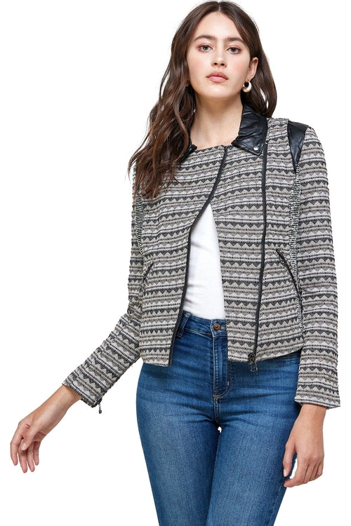 Veste en tricot texturé avec détails en similicuir