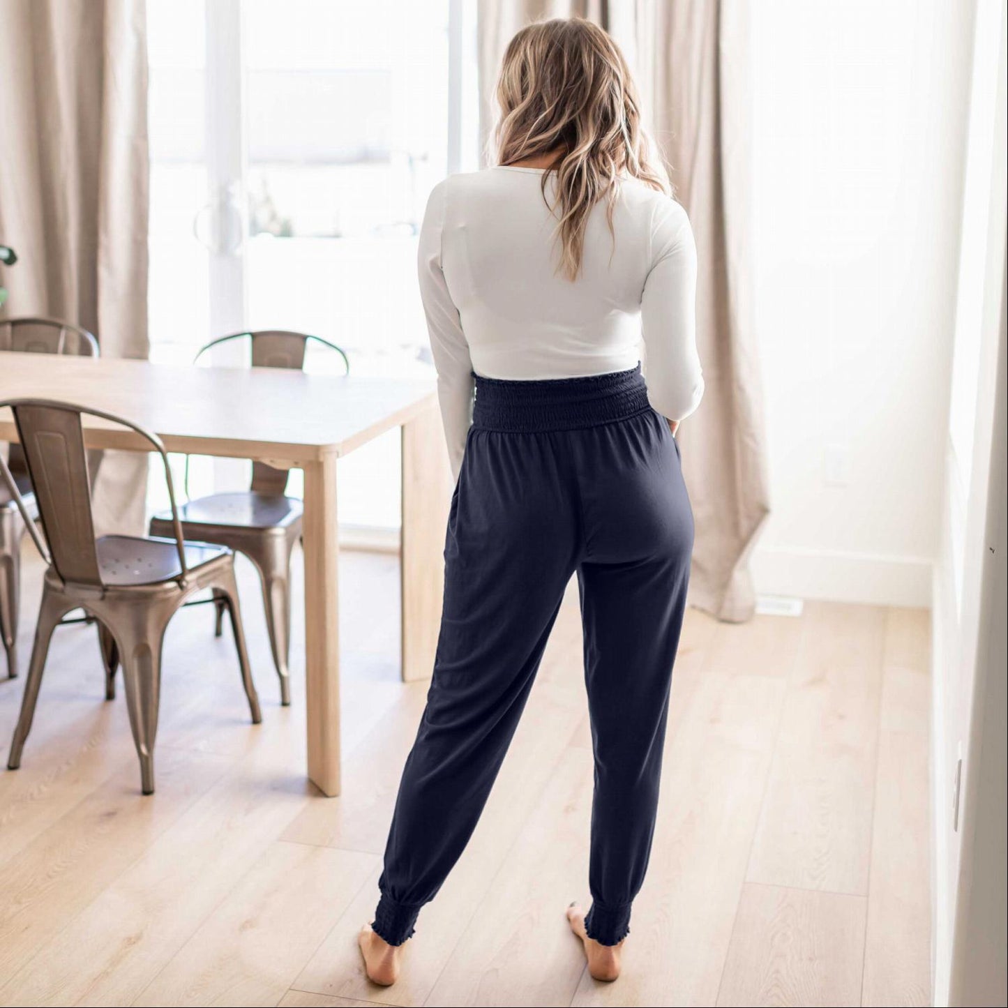 Pantalon de jogging taille haute à smocks