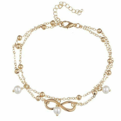 Tobillera con perla colgante infinito