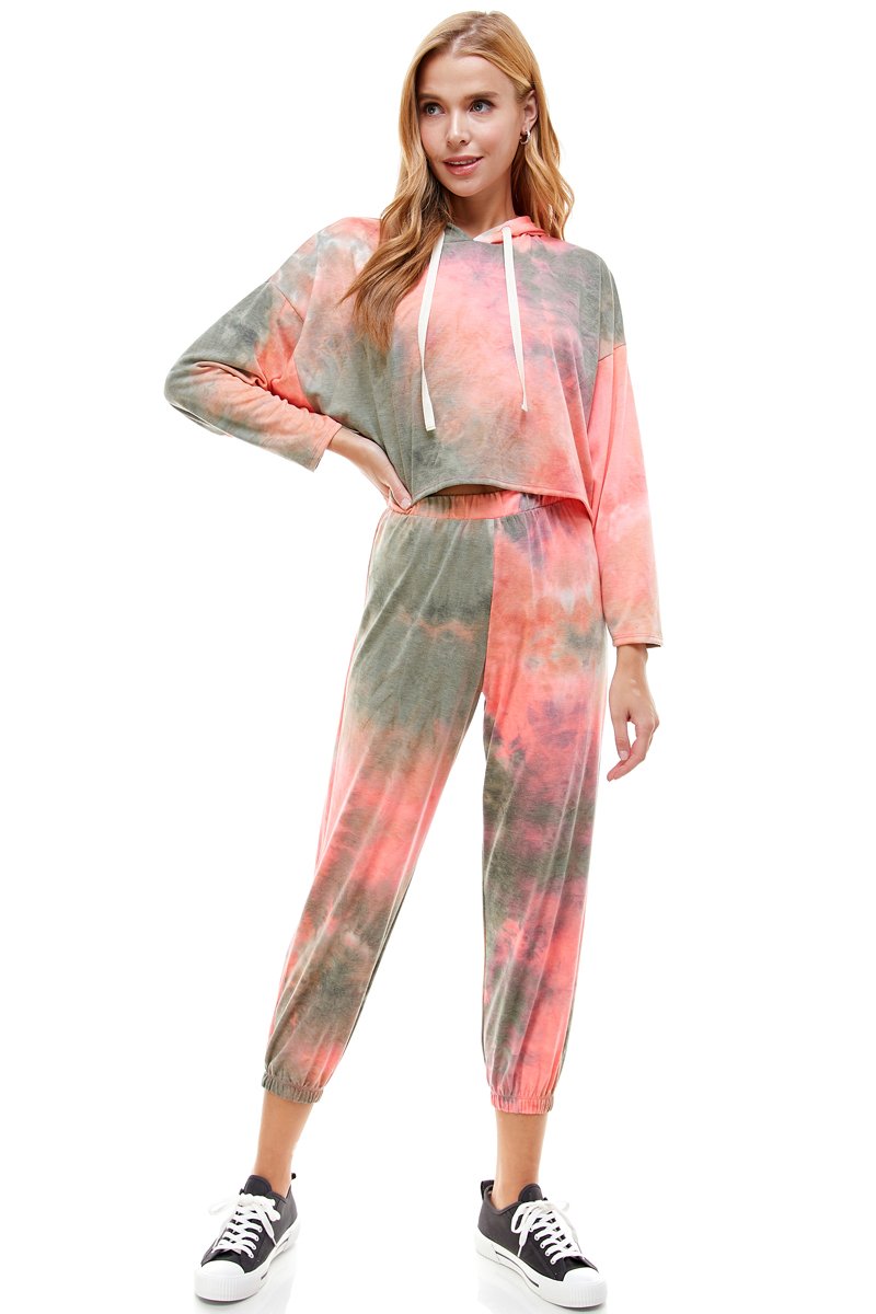 CONJUNTO DE PANTALÓN DEPORTIVO CON CAPUCHA Y PANTALÓN DE PUNTO DE TERCIOPELO FRANCES TEÑIDO