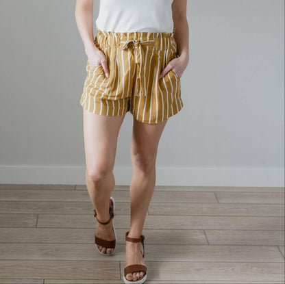 Striped Tie Front Paperbag Shorts
