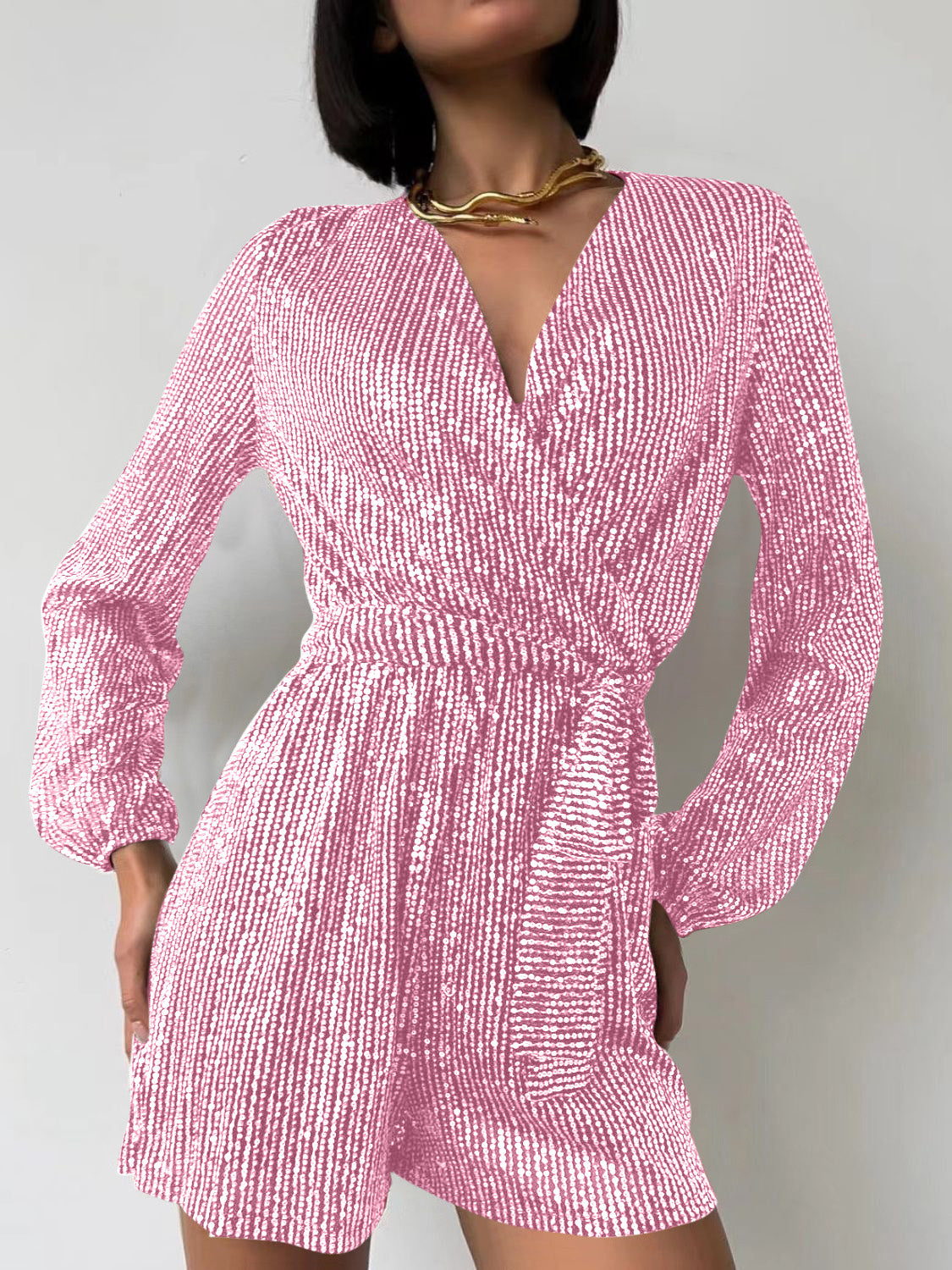 Combinaison à manches longues et surplis à sequins, taille nouée