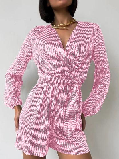 Combinaison à manches longues et surplis à sequins, taille nouée