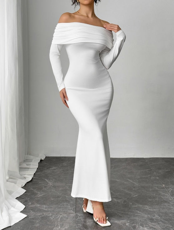Vestido informal de moda para mujer, de color liso, con un hombro al descubierto, corte entallado y sin espalda 