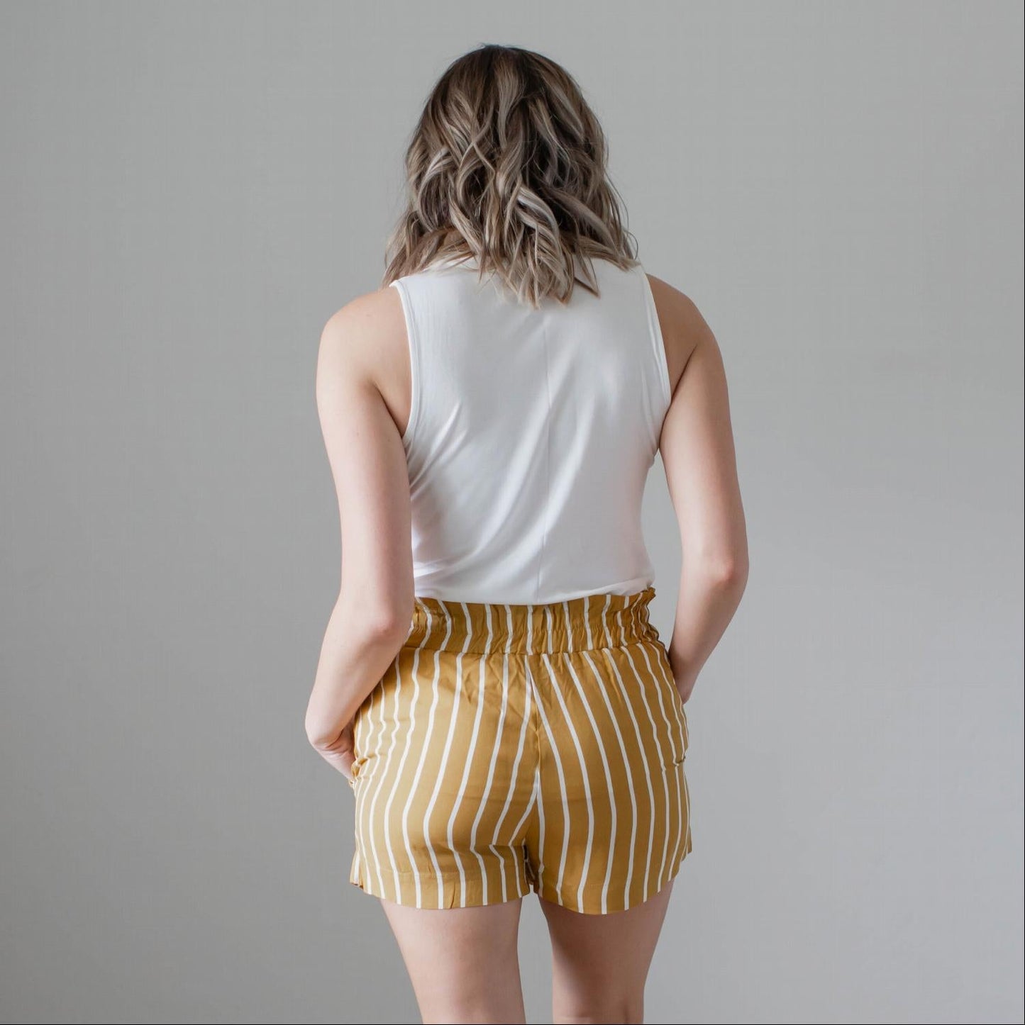 Striped Tie Front Paperbag Shorts