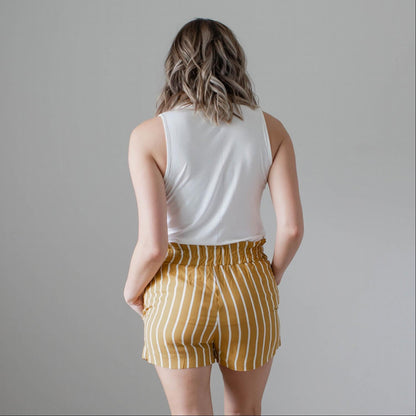 Striped Tie Front Paperbag Shorts