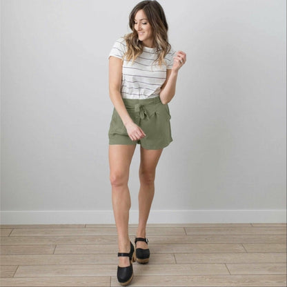 Tie Belted Hi Waist Shorts