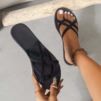 Chaussons de plage plats à fines brides croisées pour femmes