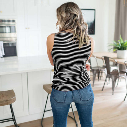 Striped Knot-front Sleeveless Top