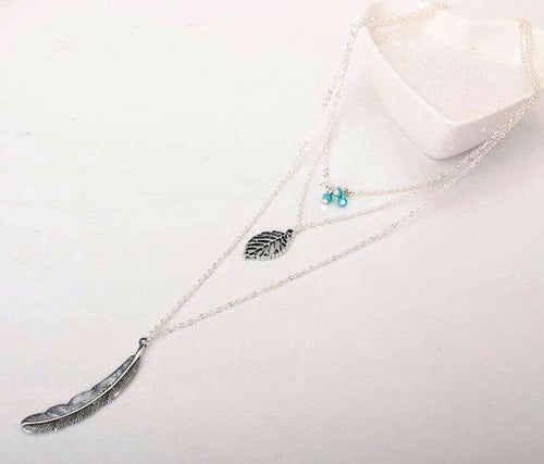Collier multicouche en plumes de feuilles turquoise