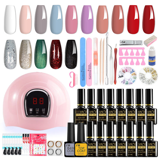 Kit de démarrage pour vernis à ongles gel avec lampe à ongles 36 W et 18 LED, 15 couleurs
