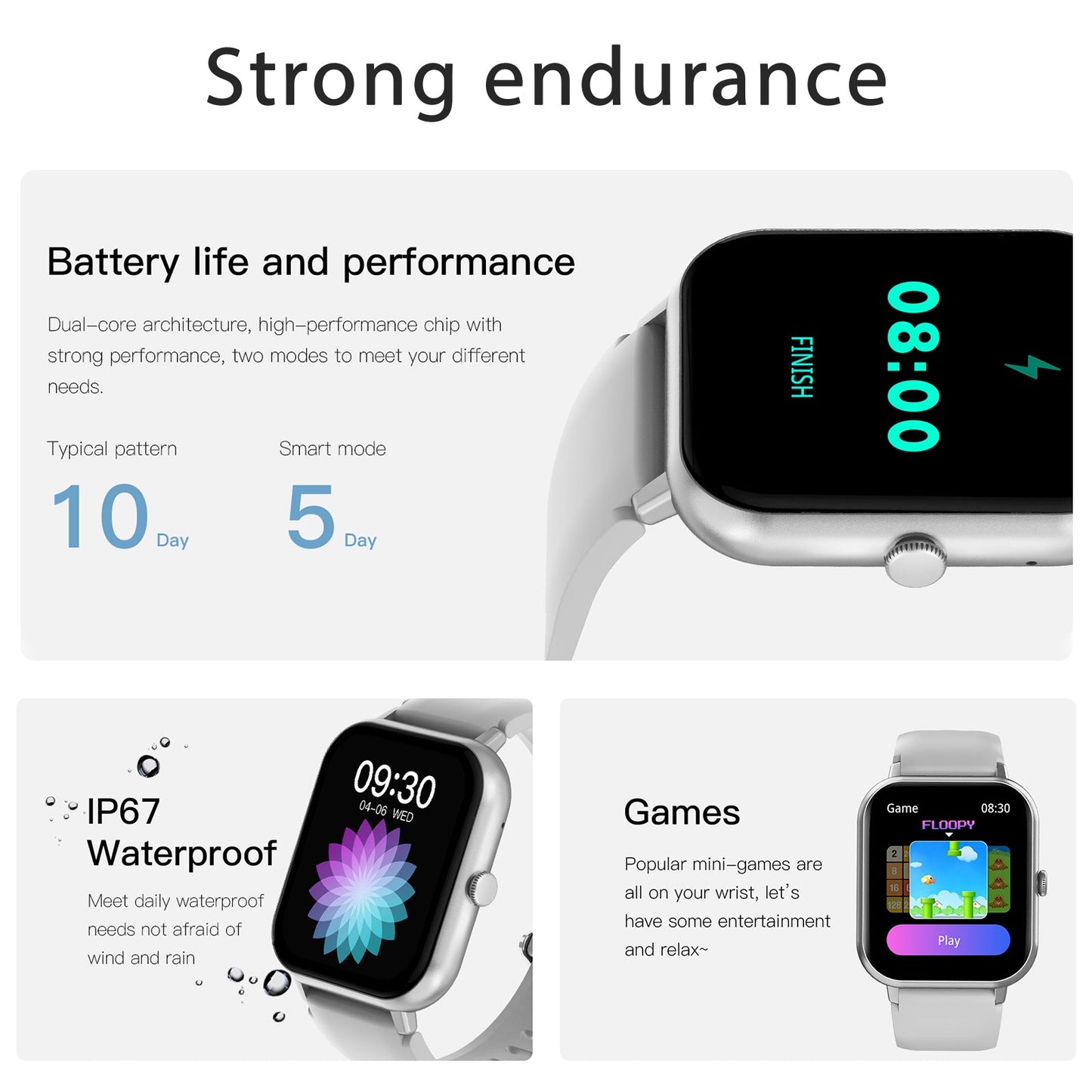 Montre connectée 1,83" avec moniteur d'activité et de fréquence cardiaque, étanche IP67