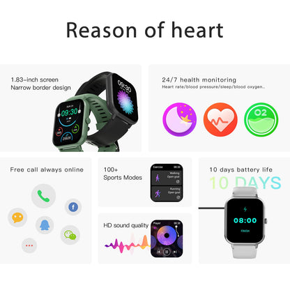 Montre connectée 1,83" avec moniteur d'activité et de fréquence cardiaque, étanche IP67