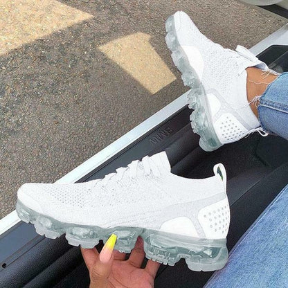 Zapatillas moradas 2021 para mujer, zapatos casuales de malla con colchón de aire, planas 