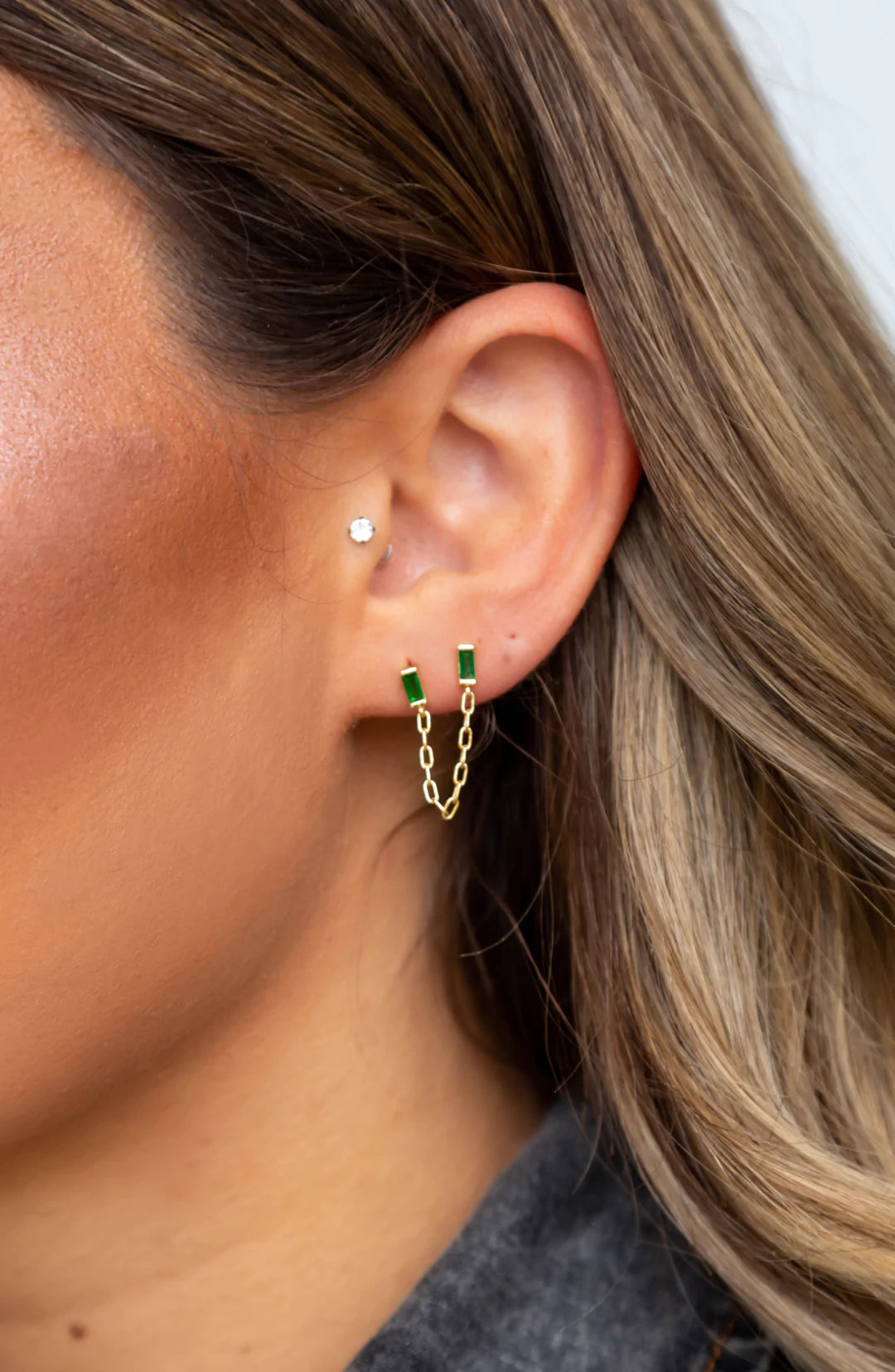 Boucle d'oreille double émeraude Malia