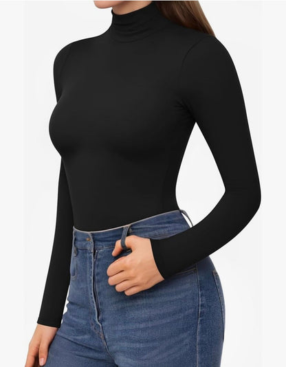 Camisas de manga larga para mujer, cuello alto, sexys, informales, ajustadas
