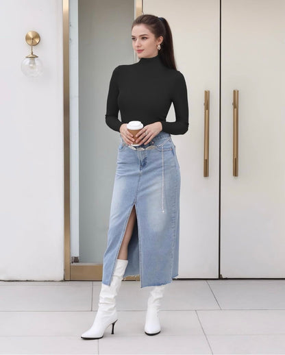 Camisas de manga larga para mujer, cuello alto, sexys, informales, ajustadas
