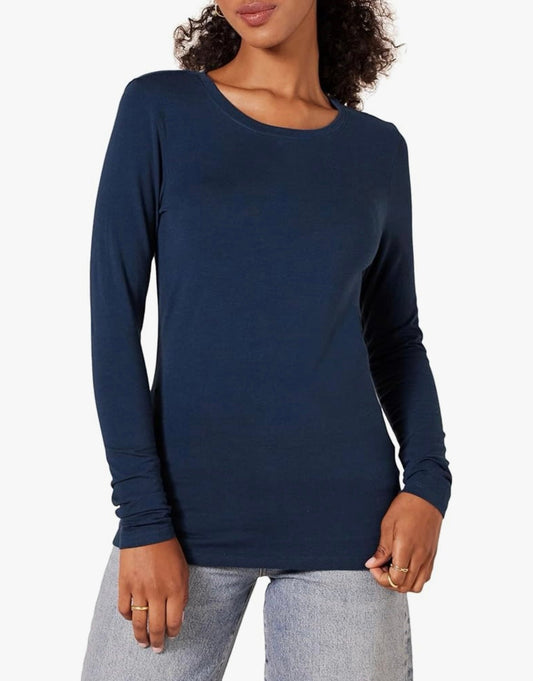 T-shirt ras du cou à manches longues et coupe classique pour femme