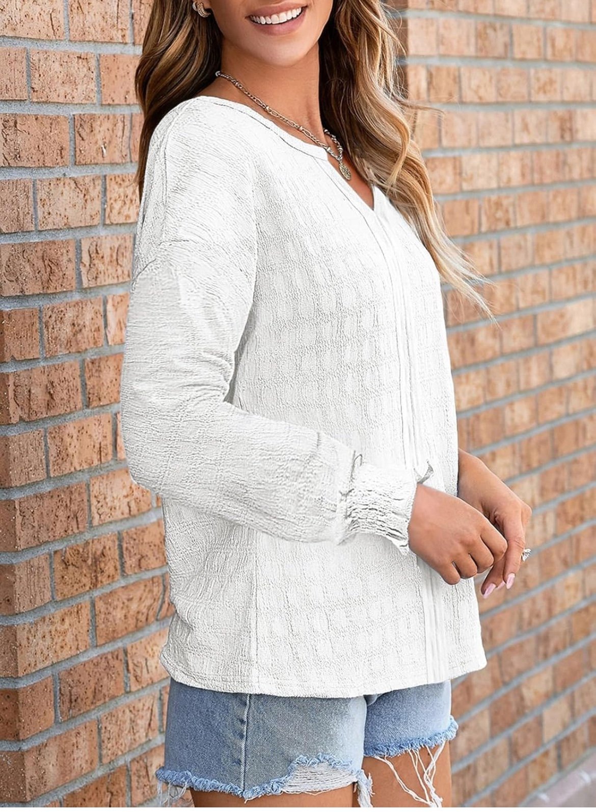 Camisas de manga larga para mujer, blusas casuales de otoño con cuello en V, blusas sueltas de color sólido