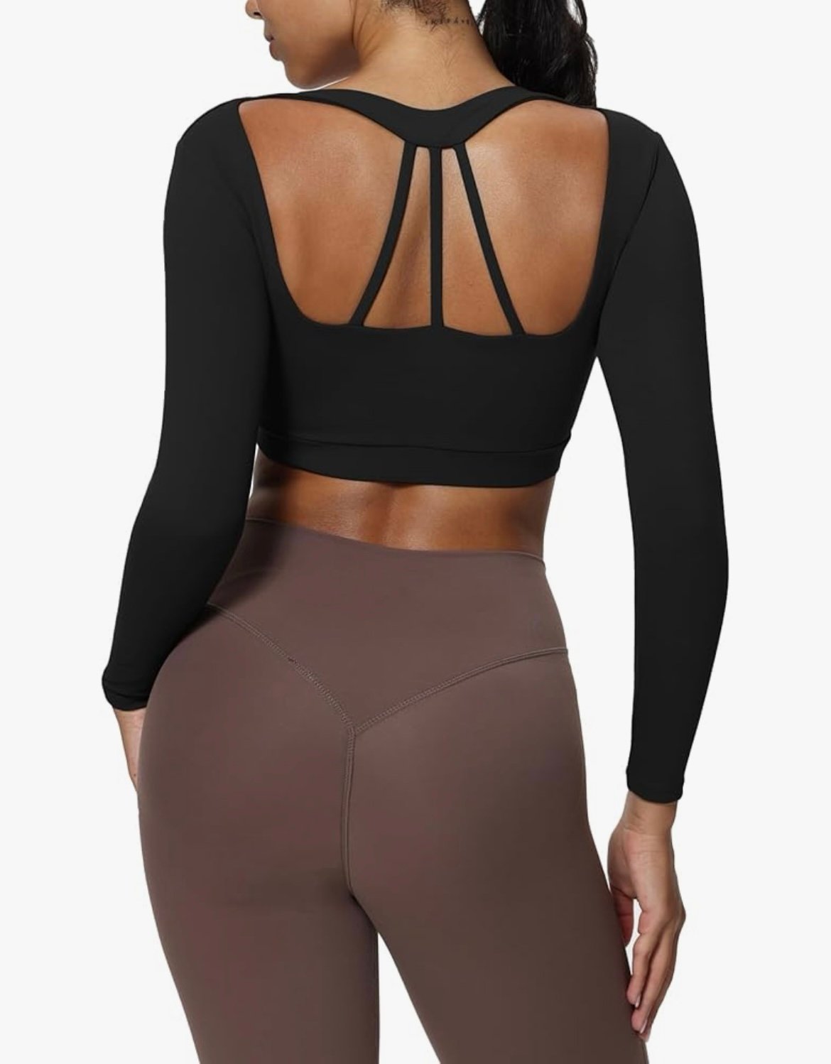 Camiseta corta de manga larga para mujer con escote en V profundo y corte medio para entrenamiento