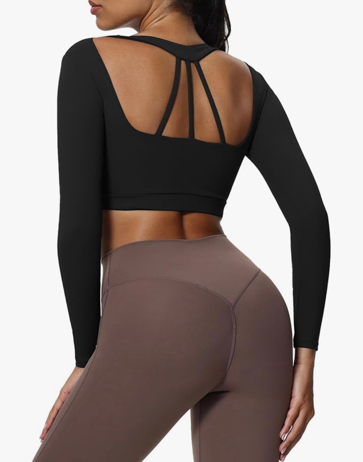 Camiseta corta de manga larga para mujer con escote en V profundo y corte medio para entrenamiento