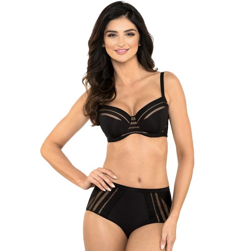 Soutien-gorge rembourré à rayures pour silhouette généreuse Gorteks Luna Noir