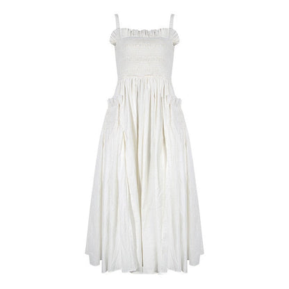 Robe d'été vintage plissée dos nu à bretelles