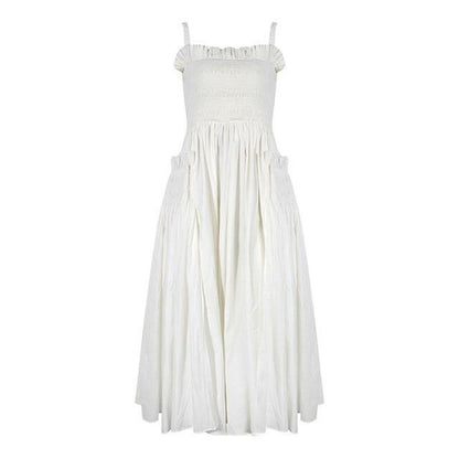 Robe d'été vintage plissée dos nu à bretelles