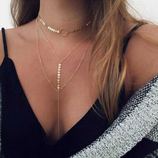 Collier ras du cou lariat à trois couches 