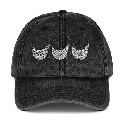 Casquette en sergé de coton vintage Jacki Easlick Three Chickens