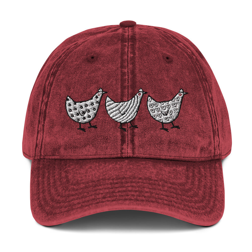 Casquette en sergé de coton vintage Jacki Easlick Three Chickens