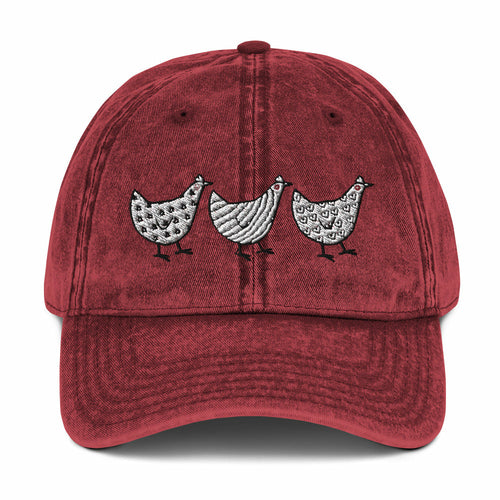 Casquette en sergé de coton vintage Jacki Easlick Three Chickens