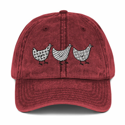 Casquette en sergé de coton vintage Jacki Easlick Three Chickens